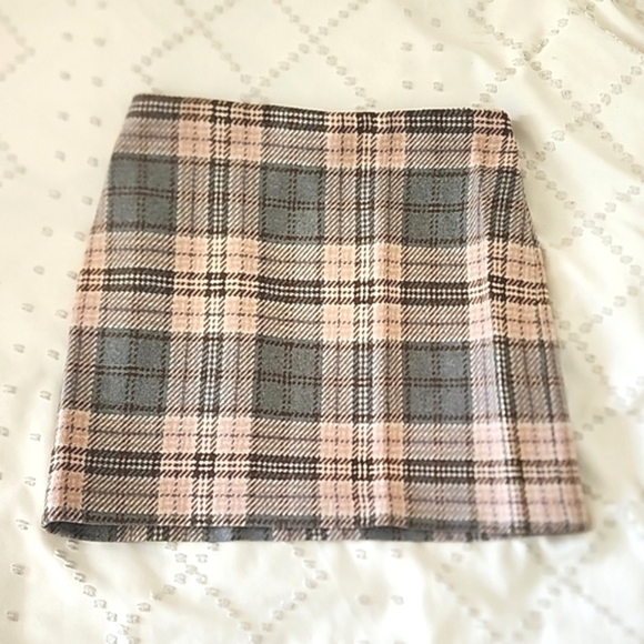 NWT Area Stars plaid mini skirt size large grey brown and pink - Picture 3 of 6